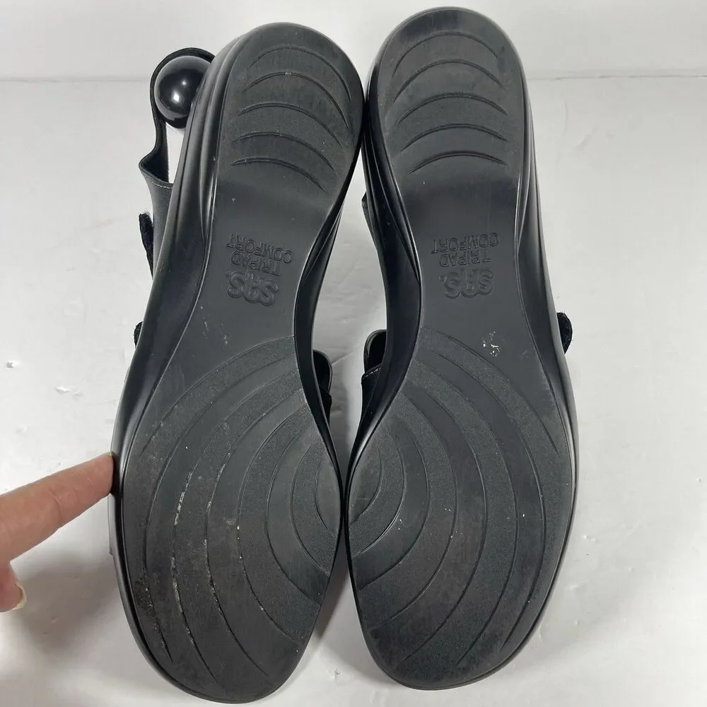 SAS Duo Women’s Black Leather Comfort Sandals Triple Strap Slides Size 8.5